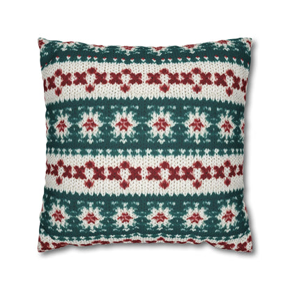 Christmas Knit Crochet Holiday, Festive Yuletide Pattern, Winter Season - Spun Polyester Square Pillow Case