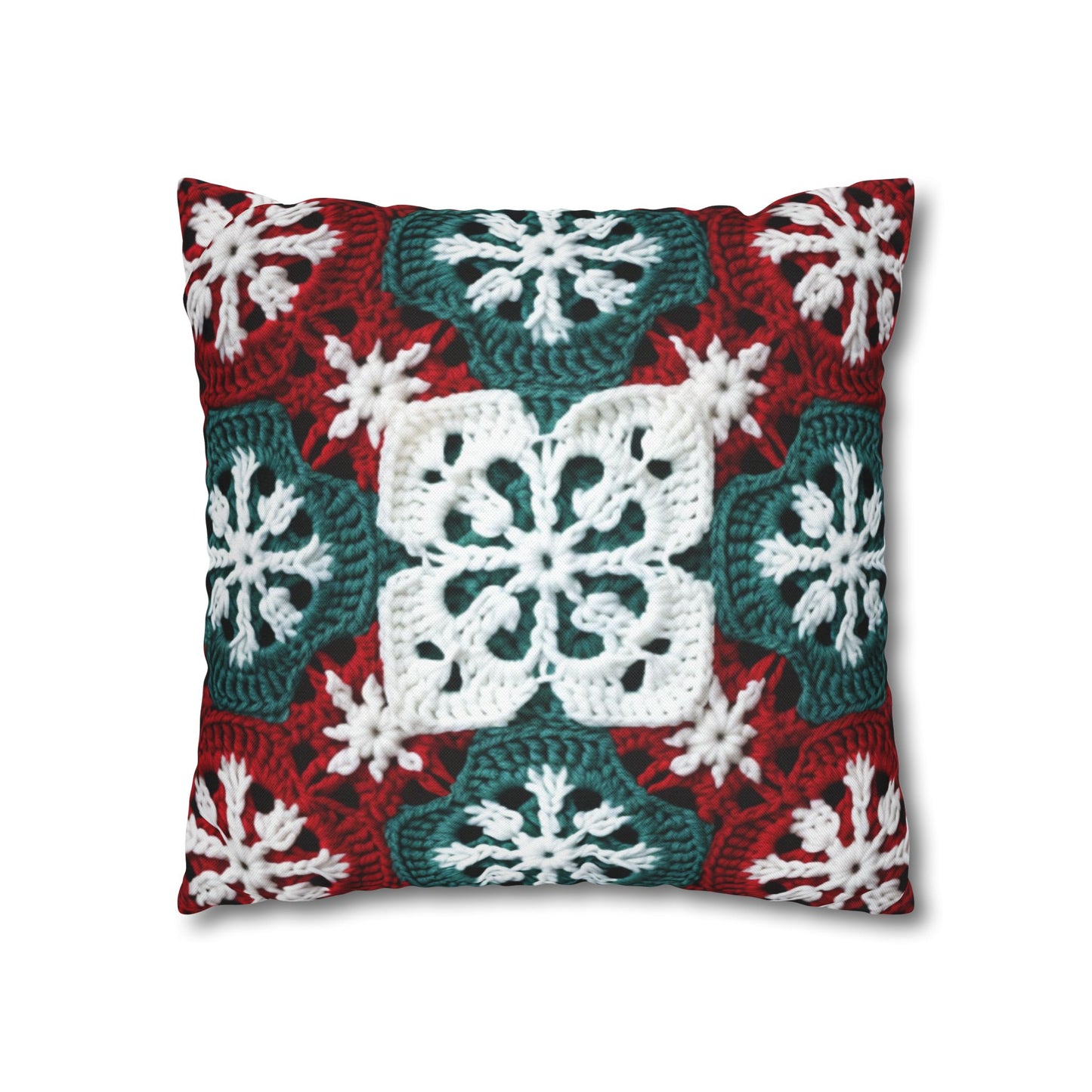 Christmas Snowflake Crochet, Festive Yuletide, Winter Wonderland Craft, Ice Crystal, Holiday Decor, Seasonal Adornments - Spun Polyester Square Pillow Case