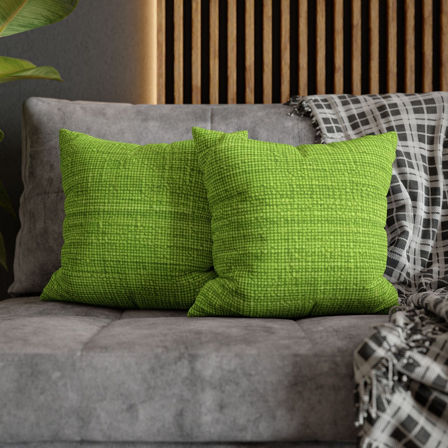 Lush Grass Neon Green: Denim-Inspired, Springtime Fabric Style - Spun Polyester Square Pillow Case