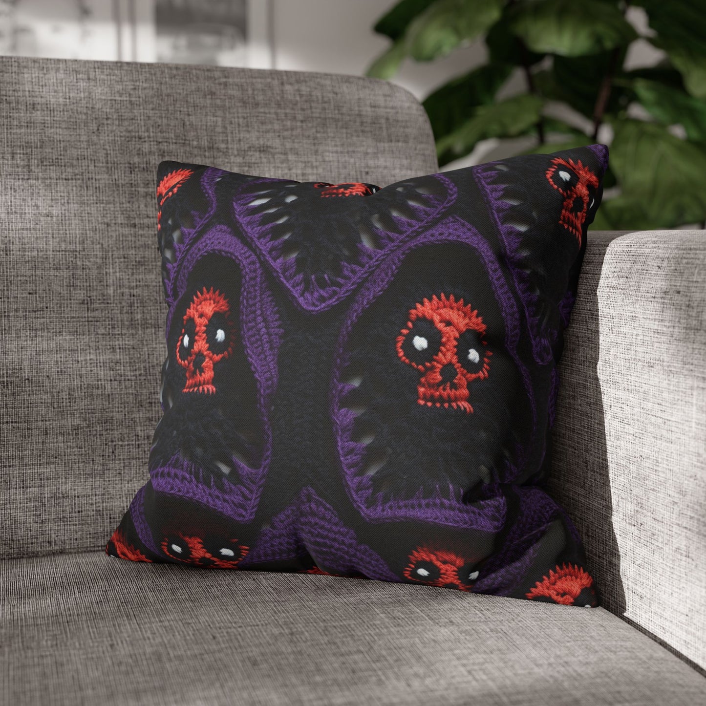 Grim Reaper Crochet Halloween Fright Scare Ghoul Fantasy Horror - Spun Polyester Square Pillow Case