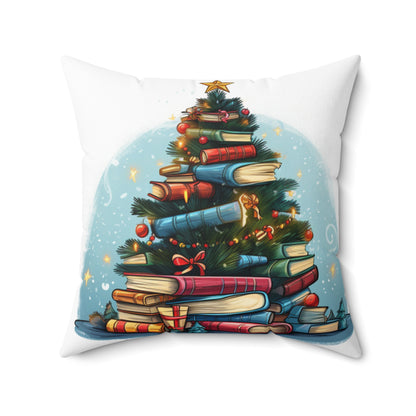 Book Lover Christmas Tree, Gift For Readers - Spun Polyester Square Pillow