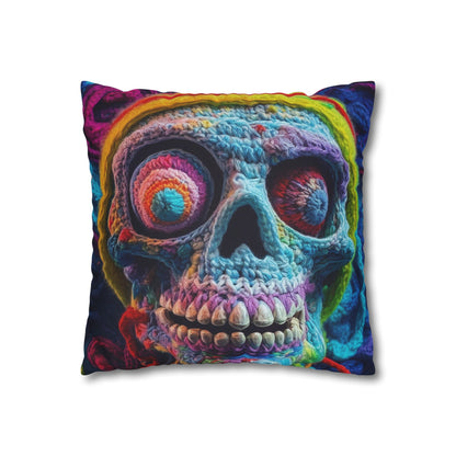 Crochet Skull Halloween Scary Horror Design - Spun Polyester Square Pillow Case