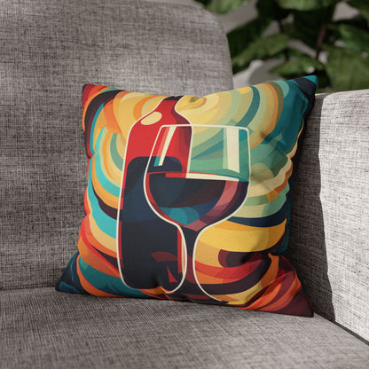 Wine Lover Abstract - Bottle & Glass Design Spun Polyester Square Pillow Case