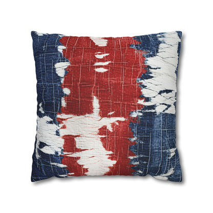 Patriotic Red, White & Blue: Distressed Denim-Style, Torn Fabric - Spun Polyester Square Pillow Case