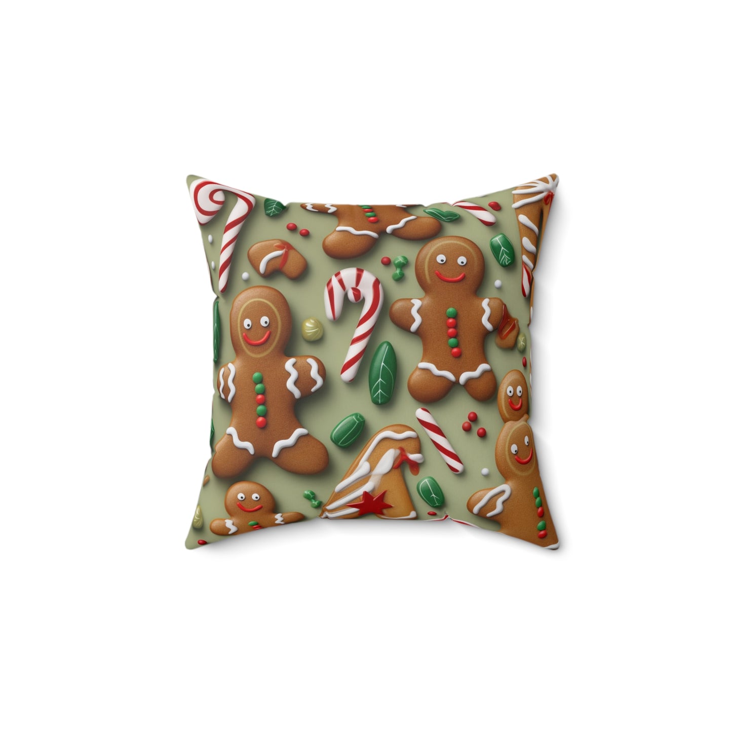 Gingerbread Man Christmas Cookie - Tree - Candy Cane - Spun Polyester Square Pillow