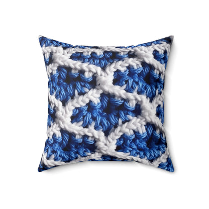 Blueberry Blue Crochet, White Accents, Classic Textured Pattern - Spun Polyester Square Pillow