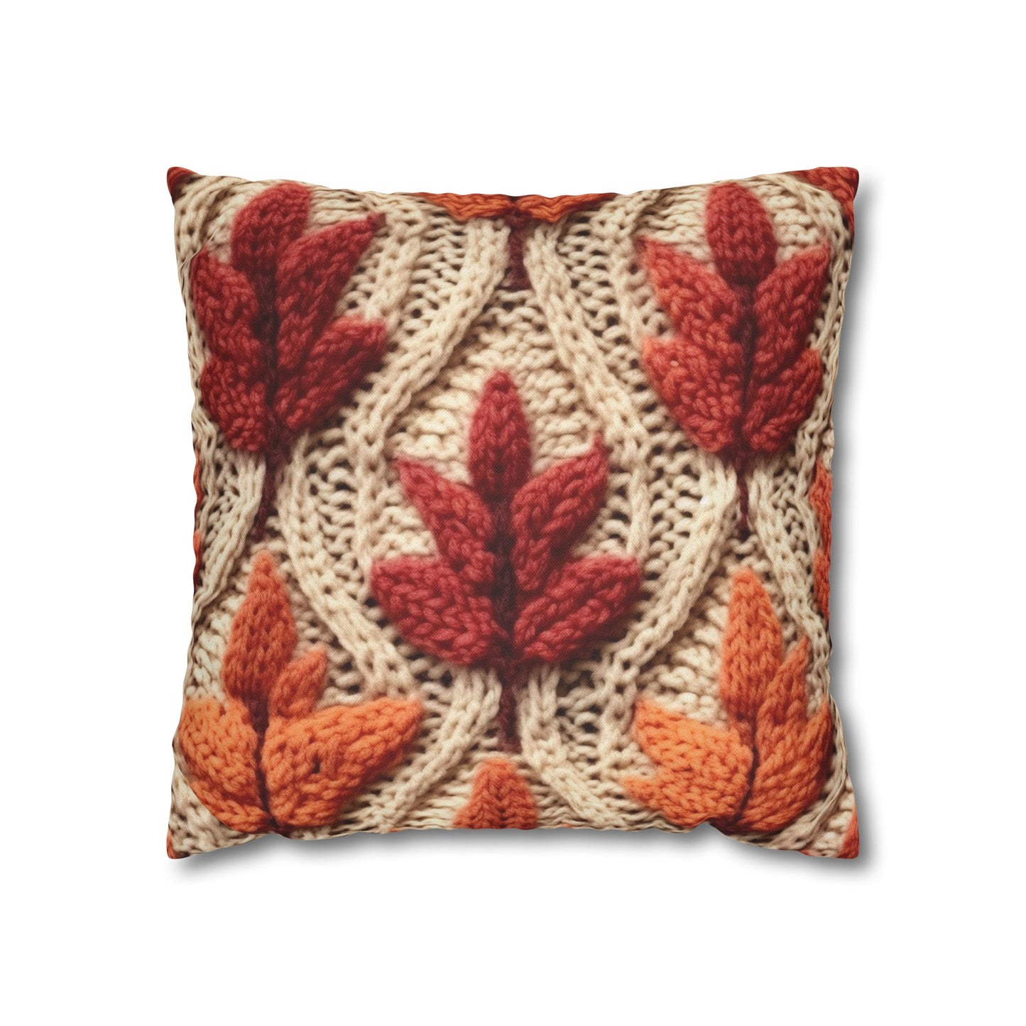 Crochet Fall Leaves: Harvest Rustic Design - Golden Browns -Woodland Maple Magic - Spun Polyester Square Pillow Case