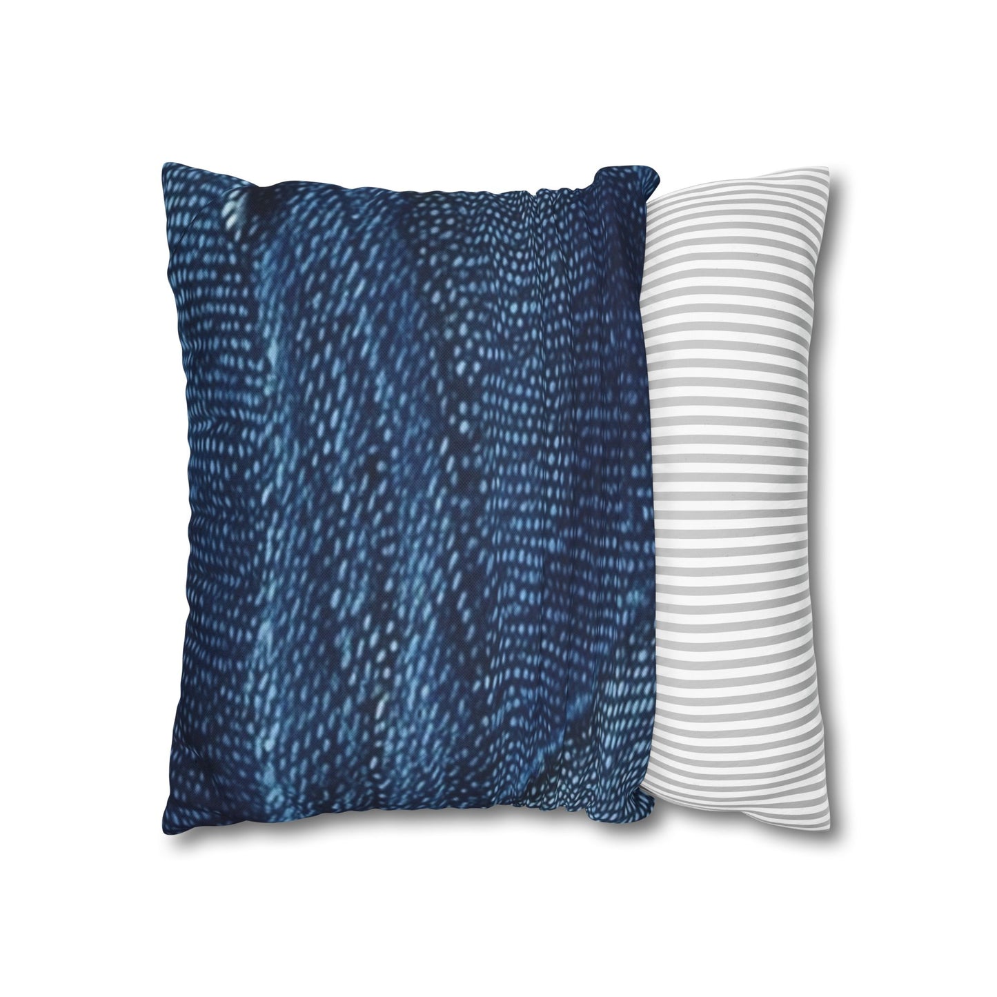 Dark Blue: Distressed Denim-Inspired Fabric Design - Spun Polyester Square Pillow Case