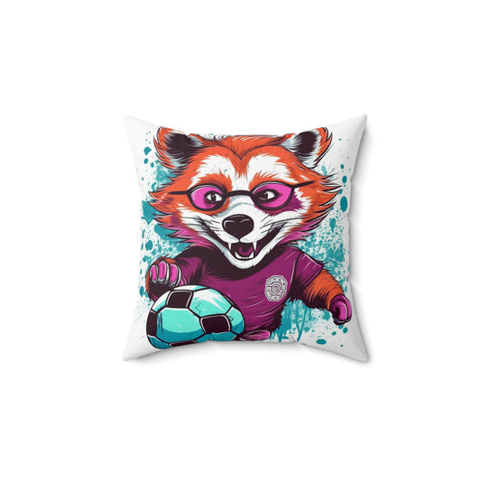 Red Panda Soccer Sport Athlete Graphic Spun Polyester Square Pillow