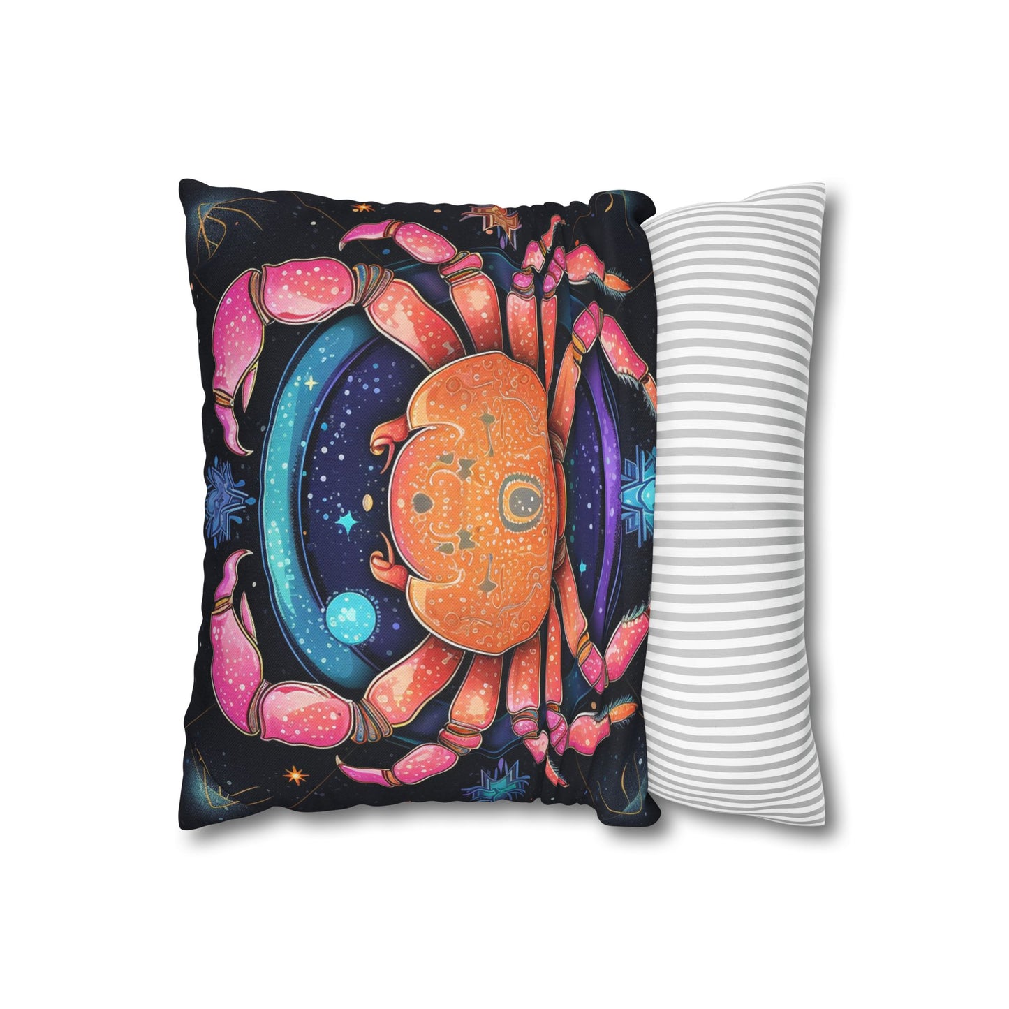 Rainbow Celestial Crab - Vibrant Cancer Zodiac Sign Art - Spun Polyester Square Pillow Case