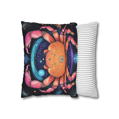 Rainbow Celestial Crab - Vibrant Cancer Zodiac Sign Art - Spun Polyester Square Pillow Case