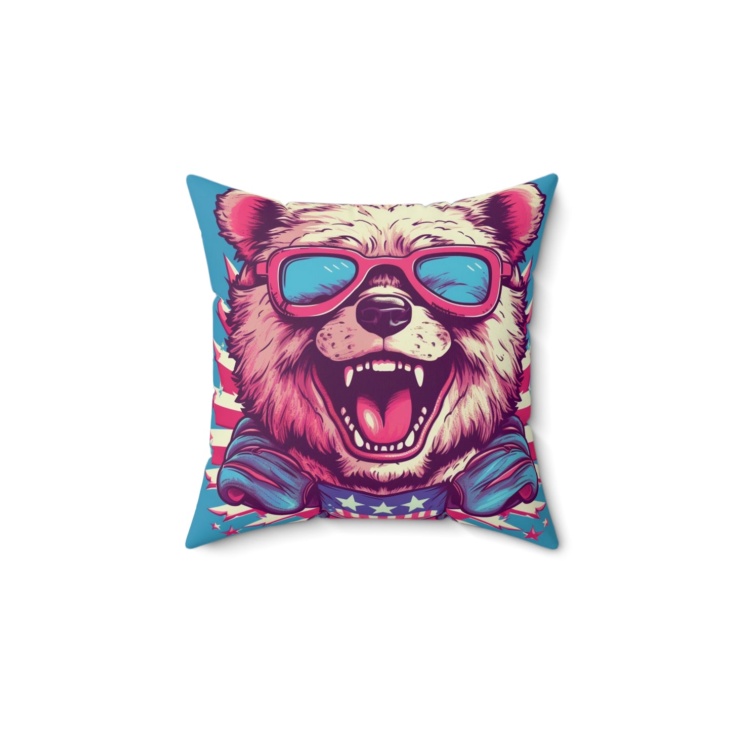 Patriotic Bear USA American Graphic Spun Polyester Square Pillow