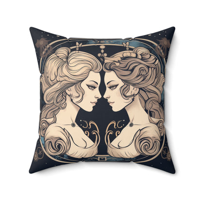 Duality of Gemini - Expressive Twins Zodiac - Spun Polyester Square Pillow