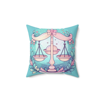 Libra Astrology - Soft Lighting & Pastel Zodiac Sign Symbol - Spun Polyester Square Pillow