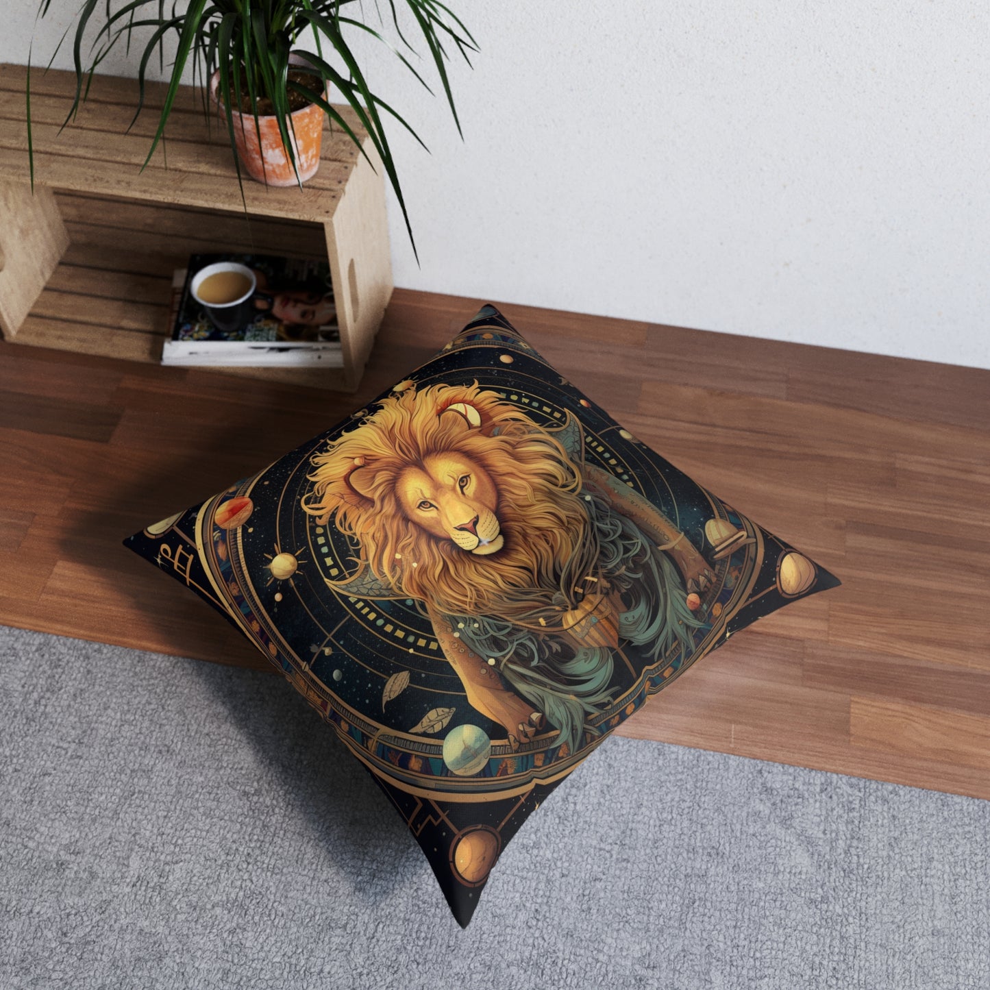 Astrological Leo Sign - Vibrant Cosmic Zodiac Astrology - Tufted Floor Pillow, Square