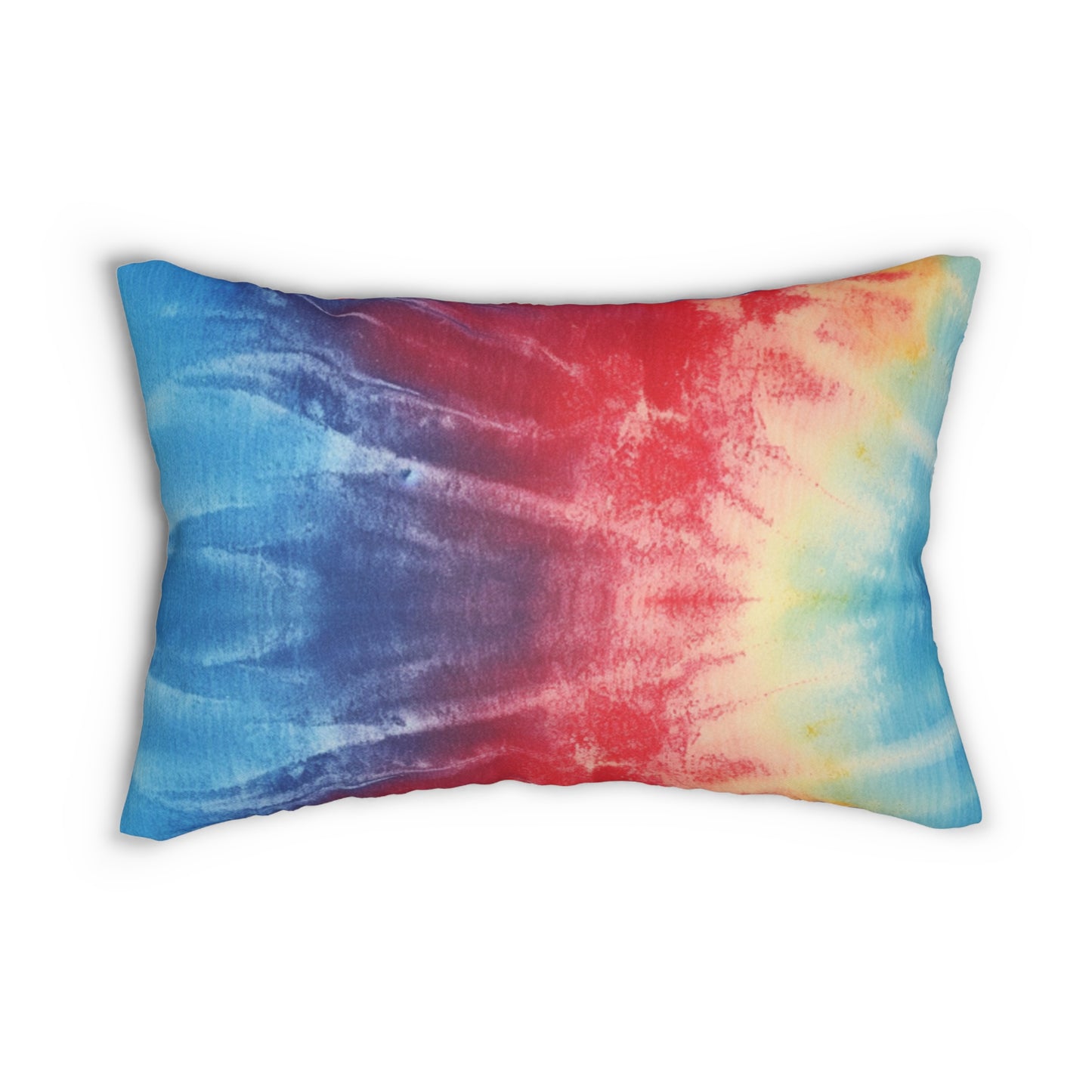 Rainbow Tie-Dye Denim: Vibrant Multi-Color, Fabric Design Spectacle - Spun Polyester Lumbar Pillow