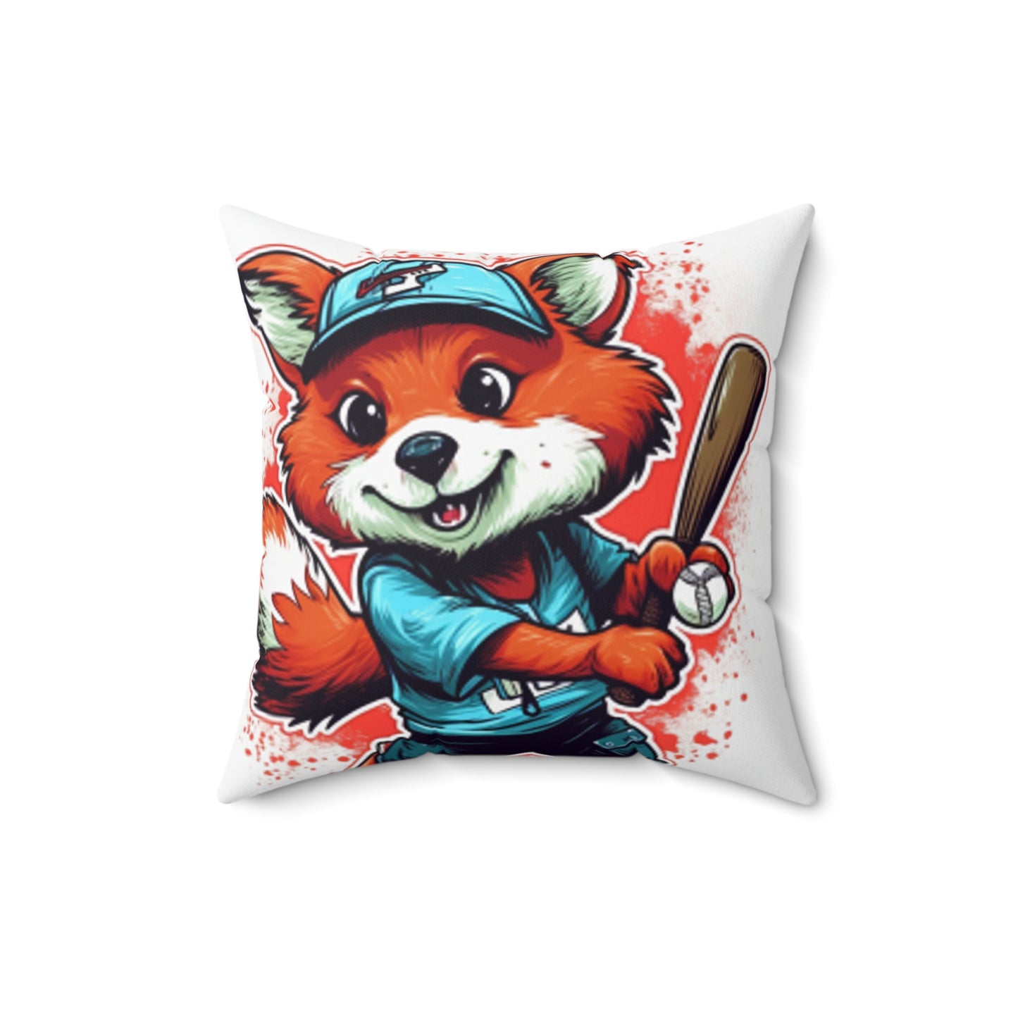 Red Panda Baseball Sport Athletic Graphic Spun Polyester Square Pillow