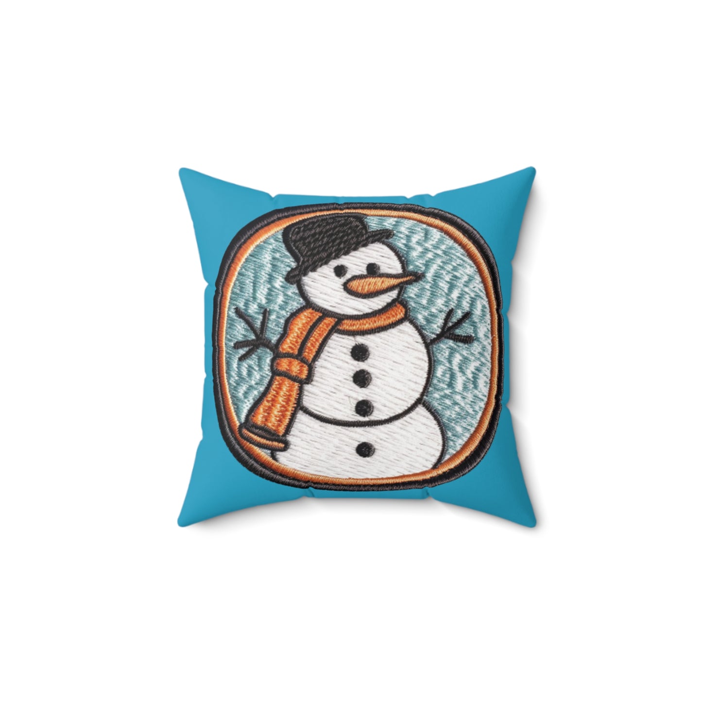 Snowman Embroidered Patch - Chenille Christmas Winter - Spun Polyester Square Pillow