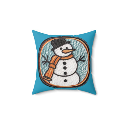 Snowman Embroidered Patch - Chenille Christmas Winter - Spun Polyester Square Pillow