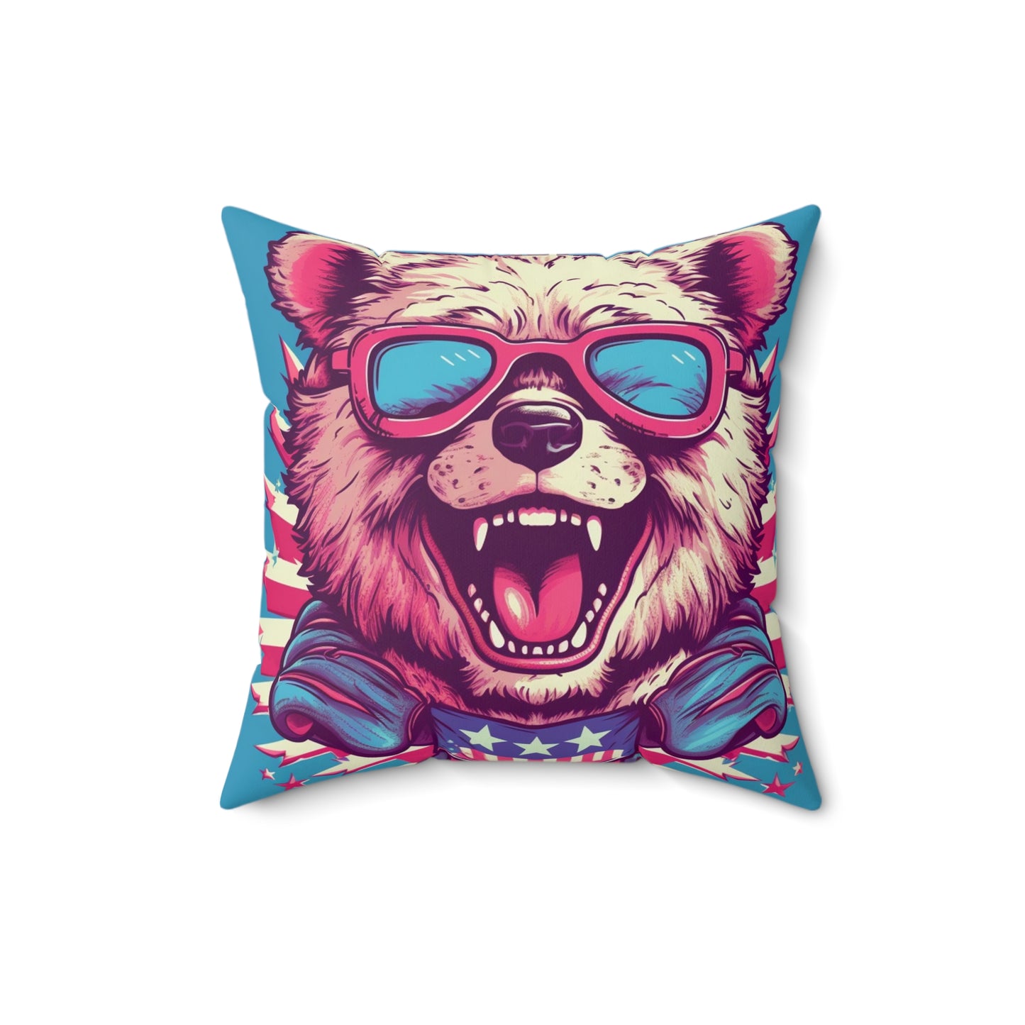 Patriotic Bear USA American Graphic Spun Polyester Square Pillow