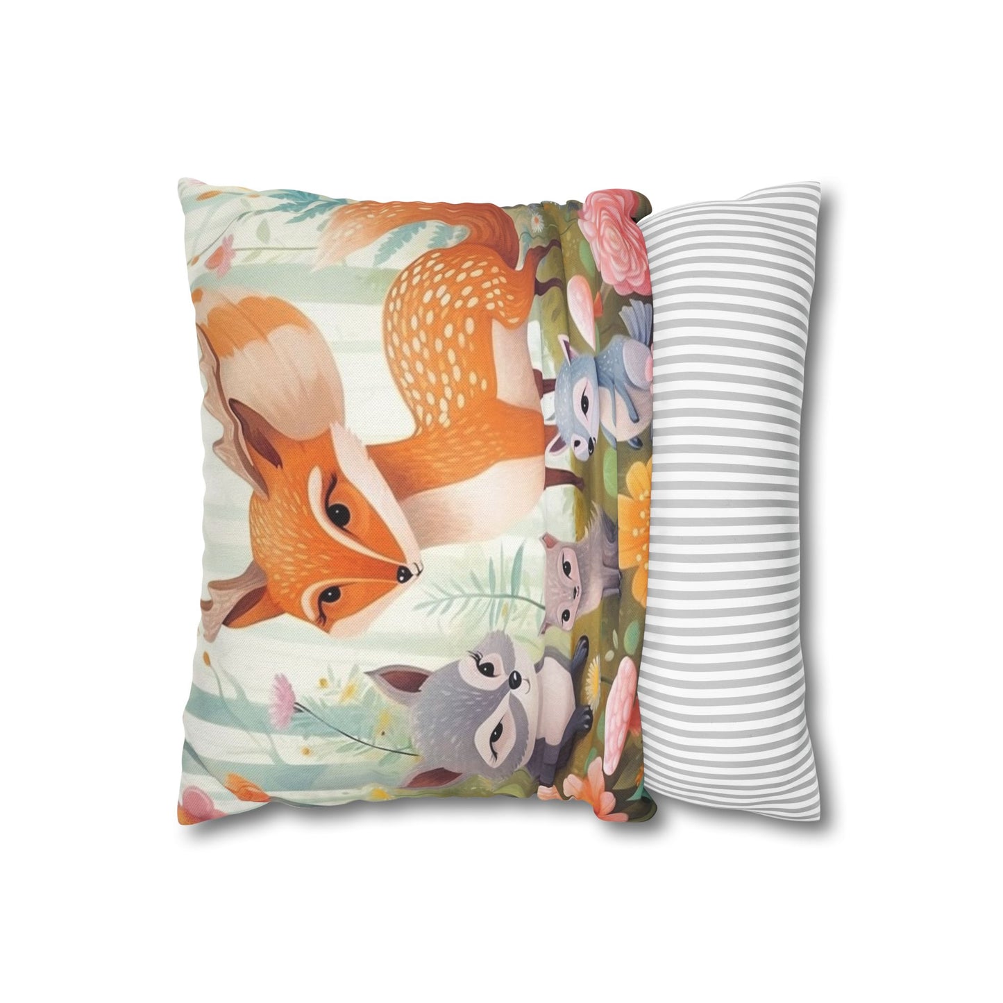 Cute Woodland Creatures Whimsical Animal Art Spun Polyester Square Pillow Case