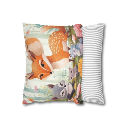 Cute Woodland Creatures Whimsical Animal Art Spun Polyester Square Pillow Case