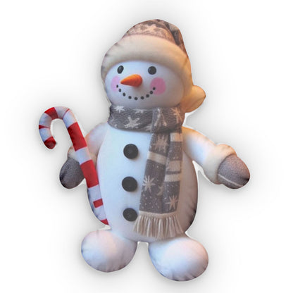 Snowman Candy Cane Christmas, Winter Gift, Plush Shaped Pillow