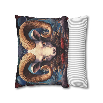 Aries Zodiac Ram - Vibrant Astrological Sign Cosmic Space Symbol - Spun Polyester Square Pillow Case