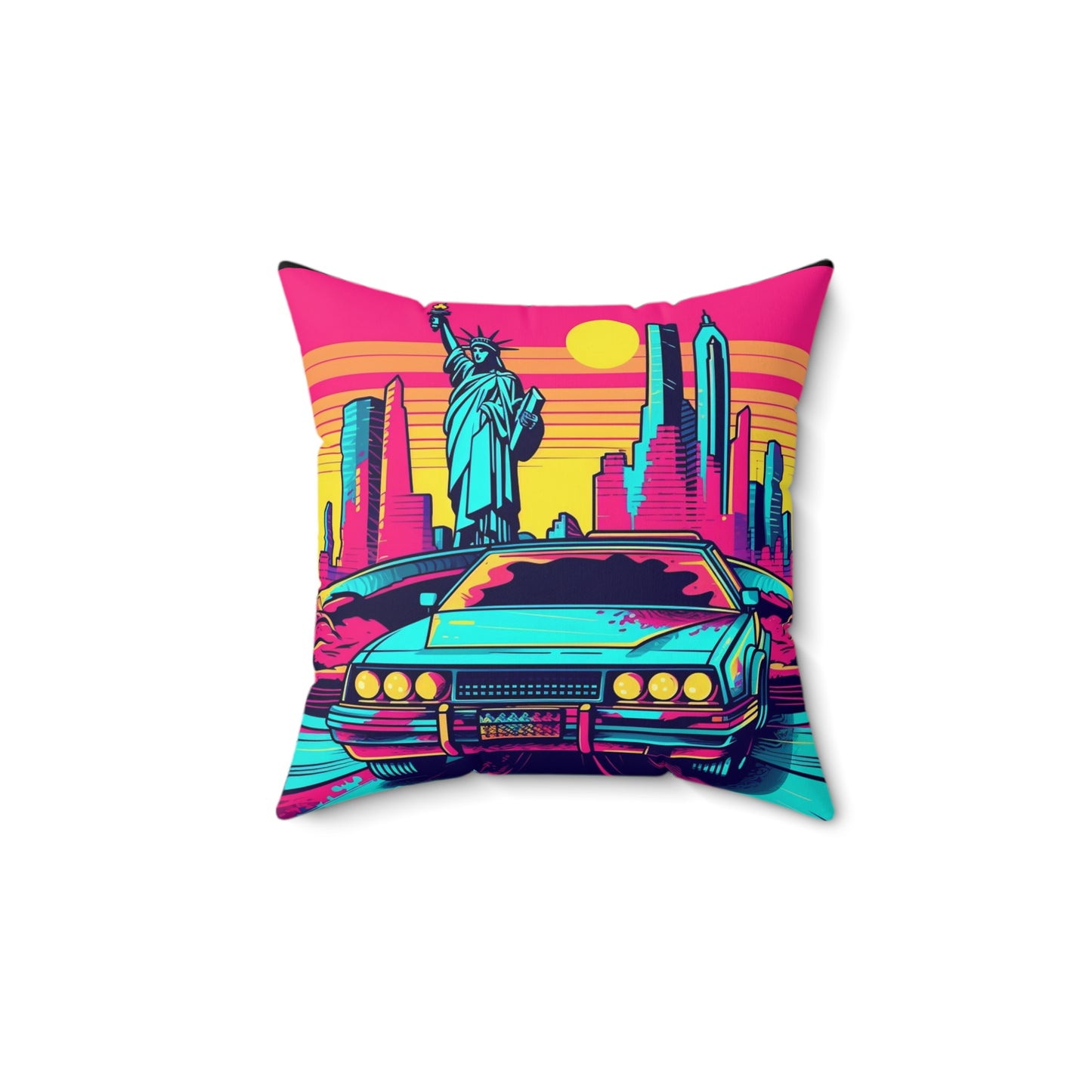 Statue of Liberty USA Car Drive Graphic Spun Polyester Square Pillow