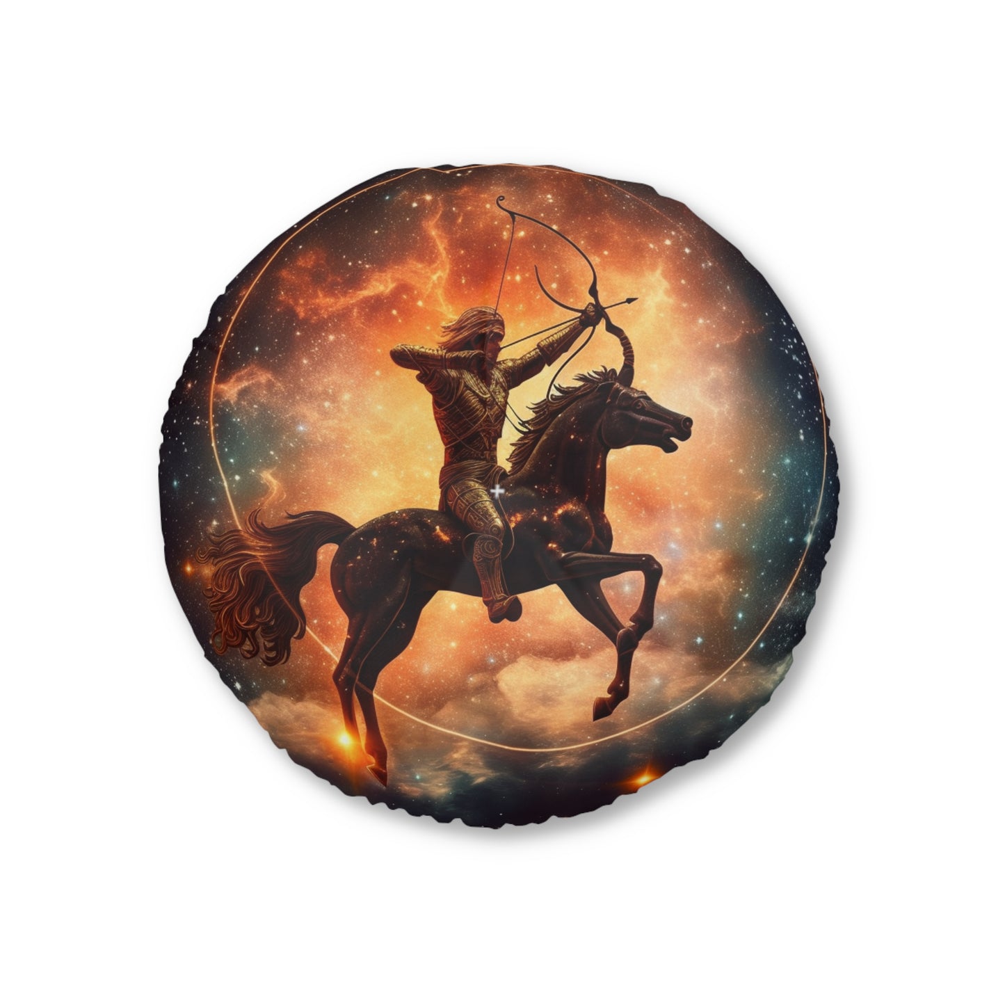 Sagittarius Constellation Totem - Archer in Action Zodiac Symbol - Tufted Floor Pillow, Round