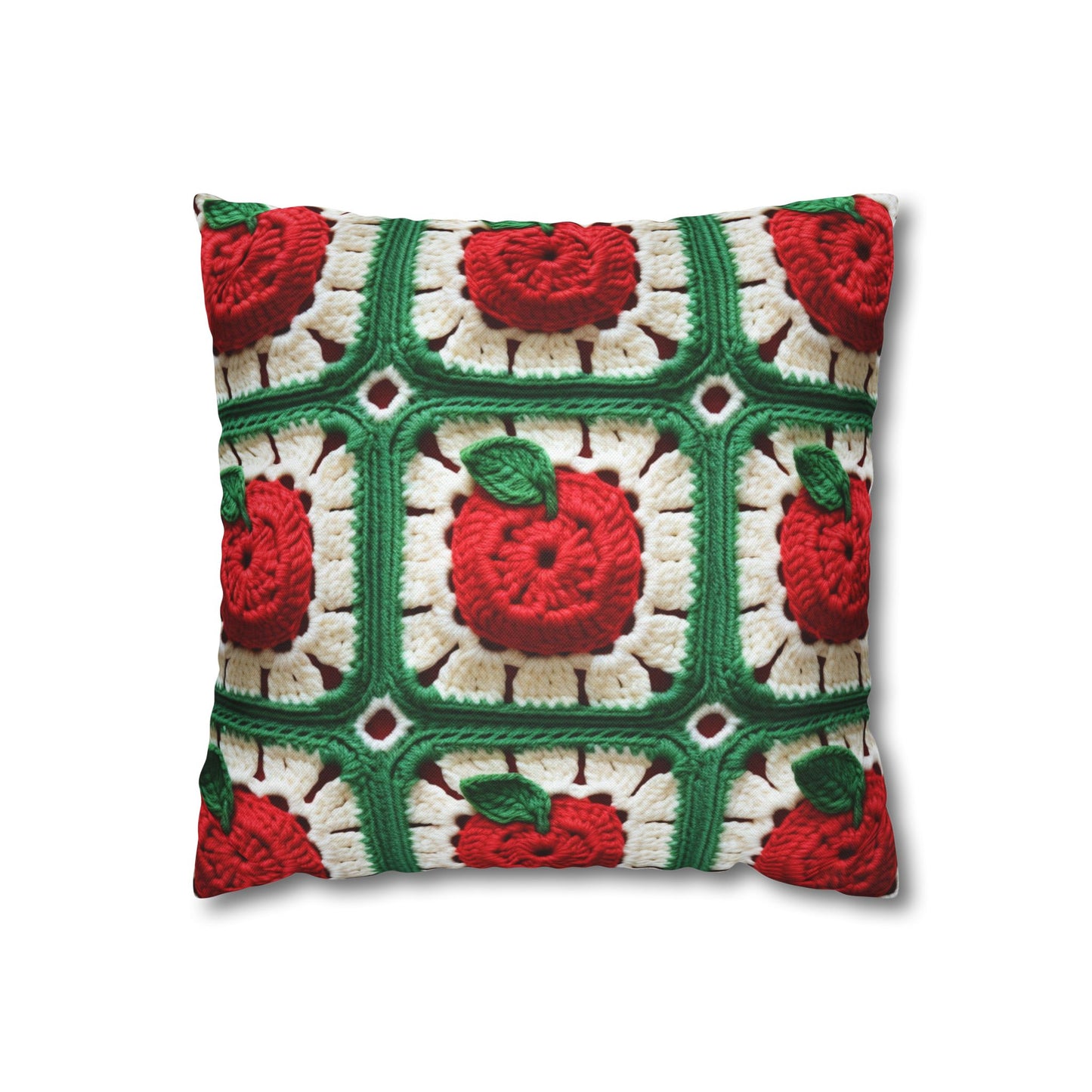 Apple Granny Square Crochet Pattern: Wild Fruit Tree, Delicious Red Design - Spun Polyester Square Pillow Case