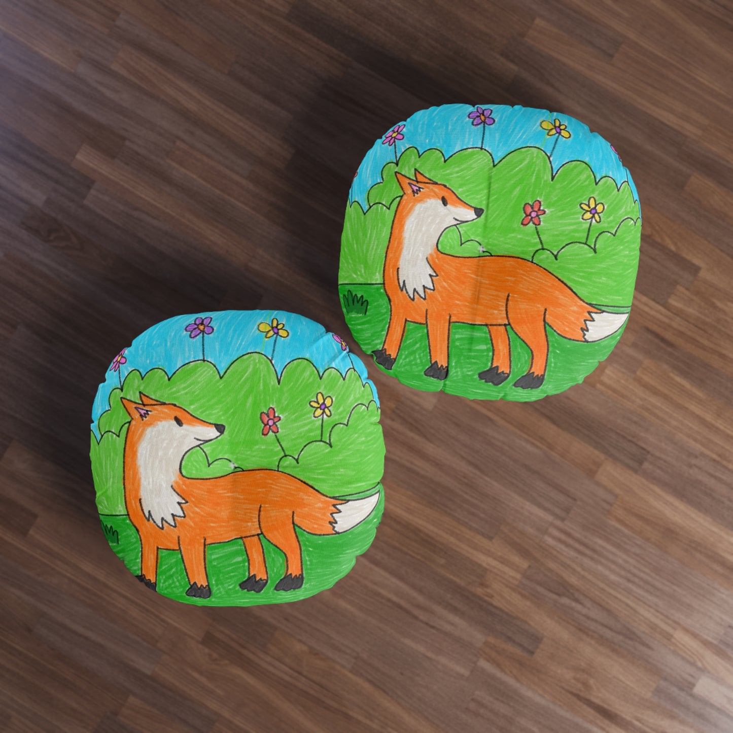 Fox Woodland Animal Foxy Tufted Floor Pillow, Round