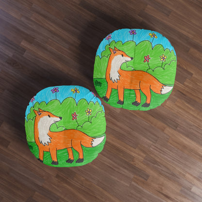 Fox Woodland Animal Foxy Tufted Floor Pillow, Round