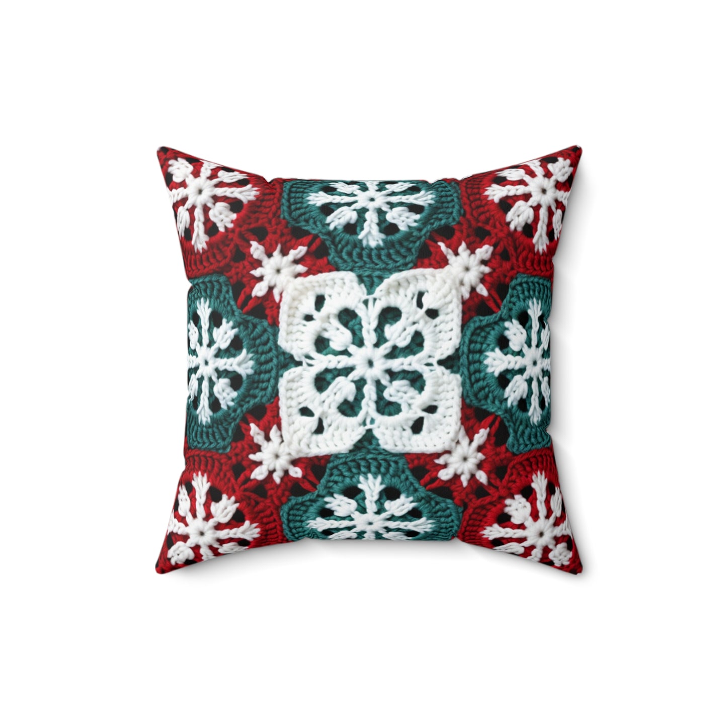 Christmas Snowflake Crochet, Festive Yuletide, Winter Wonderland Craft, Ice Crystal, Holiday Decor, Seasonal Adornments - Spun Polyester Square Pillow