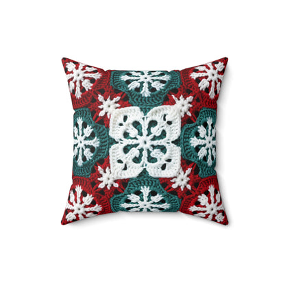 Christmas Snowflake Crochet, Festive Yuletide, Winter Wonderland Craft, Ice Crystal, Holiday Decor, Seasonal Adornments - Spun Polyester Square Pillow