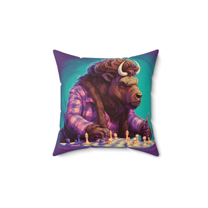 American Buffalo Bison Chess Player Graphic Spun Polyester Square Pillow