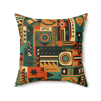 Earthy Tones Geometric Tribal-Inspired Pattern Design Spun Polyester Square Pillow