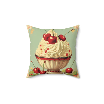 Retro Ice Cream Sundae Parlor Scoop Diner Dessert Art -Spun Polyester Square Pillow