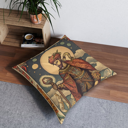 Expressive Tarot - 'The Fool' Card Artistic Reading Symbol - Tufted Floor Pillow, Square