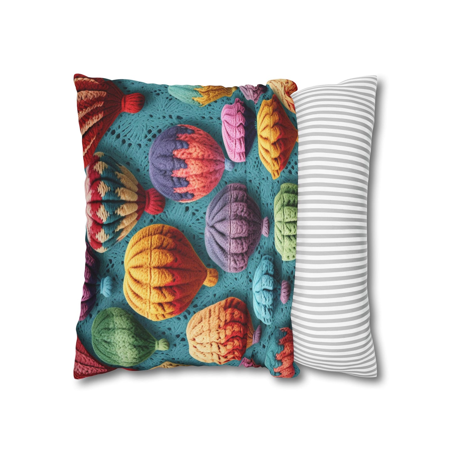 Crochet Hot Air Balloons Sky Travel Transport Scenic Style - Spun Polyester Square Pillow Case