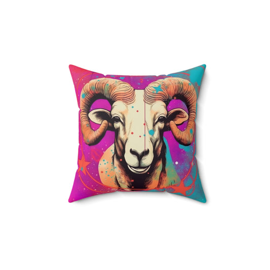 Pop Art Aries Constellation - Vibrant Zodiac Ram Symbol - Spun Polyester Square Pillow