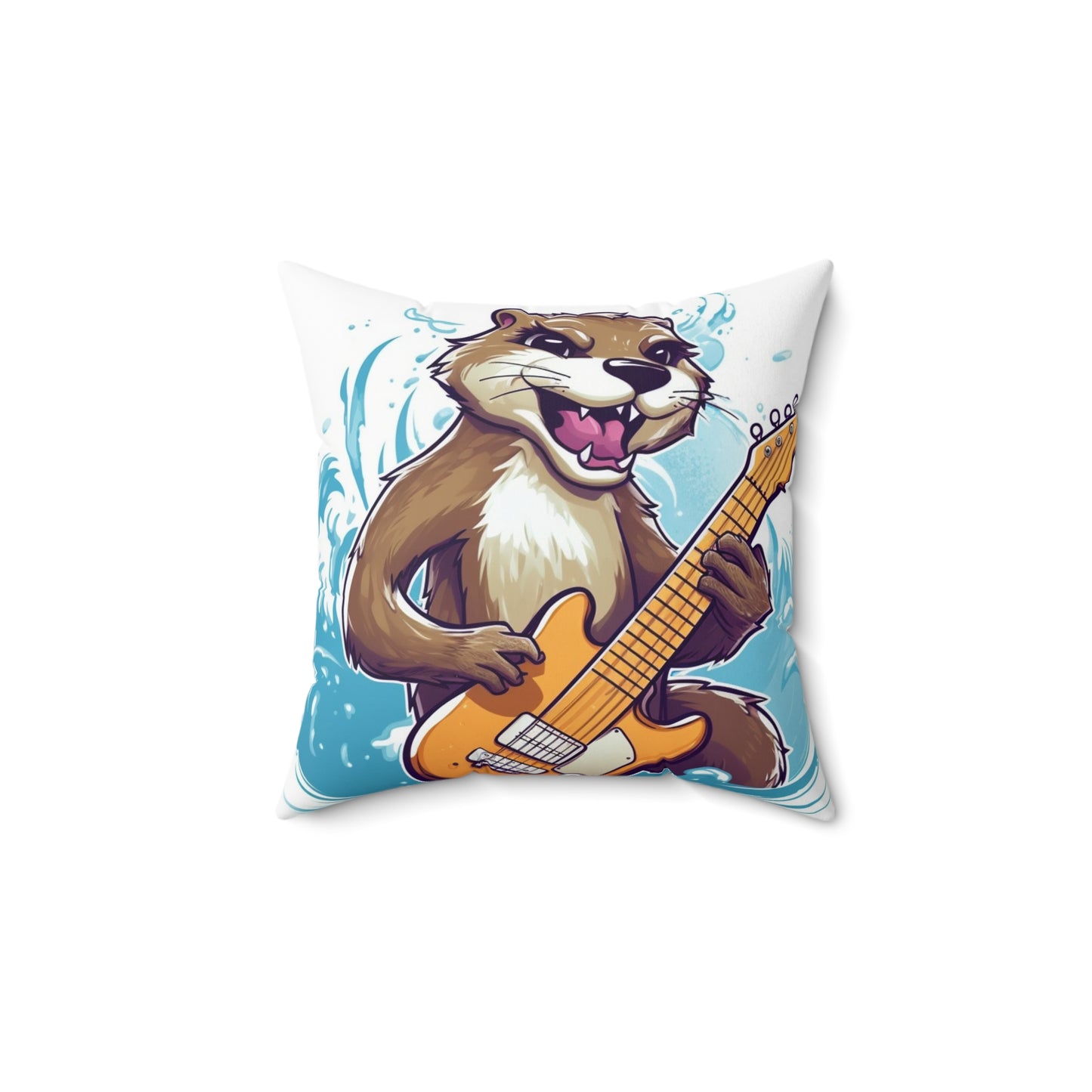 Otter Guitar Music Player Furry Animal Graphic Spun Polyester Square Pillow