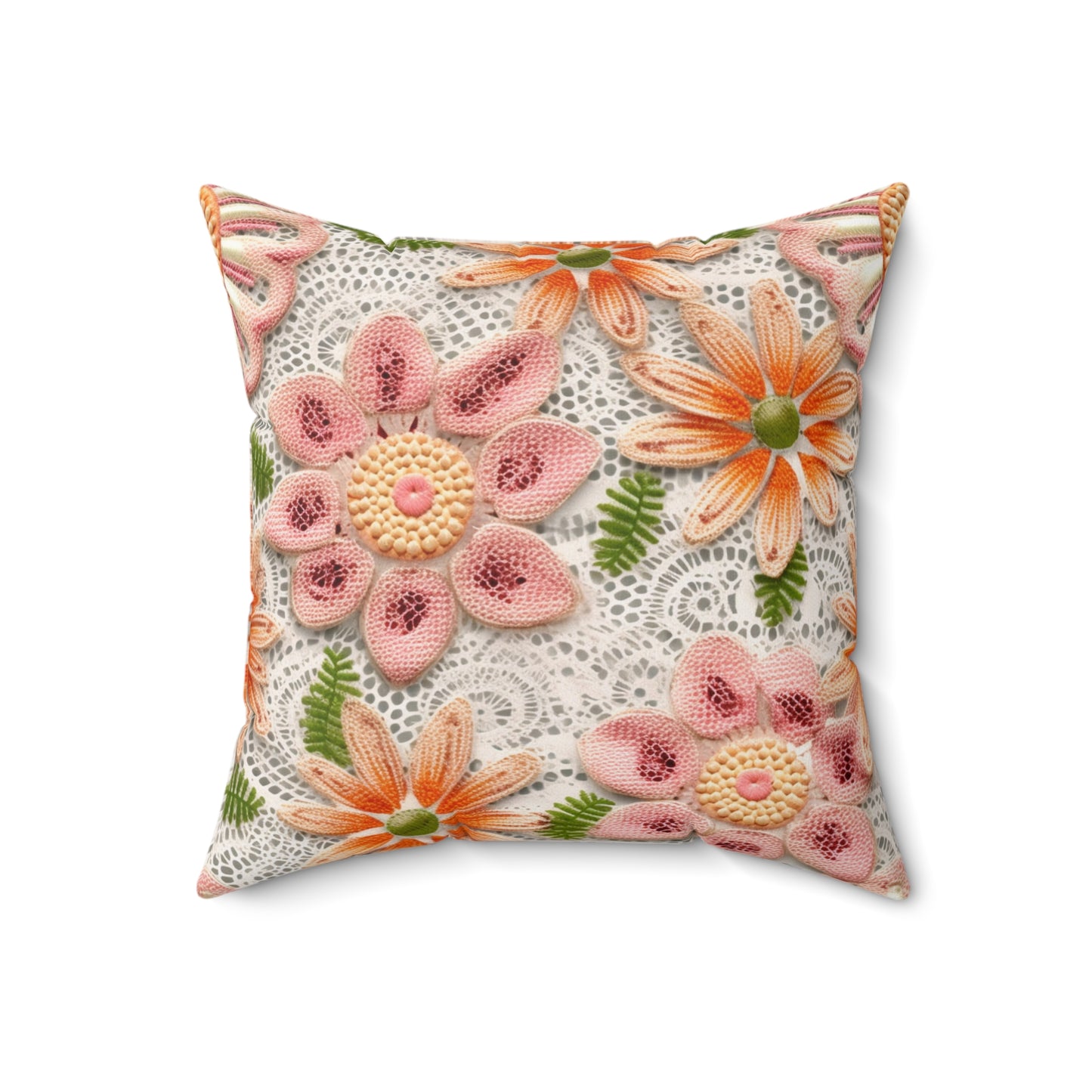 Floral Embroidered Eyelet: Delicate Flower Elegant Pattern - Spun Polyester Square Pillow