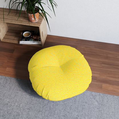 Sunshine Yellow Lemon: Denim-Inspired, Cheerful Fabric - Tufted Floor Pillow, Round