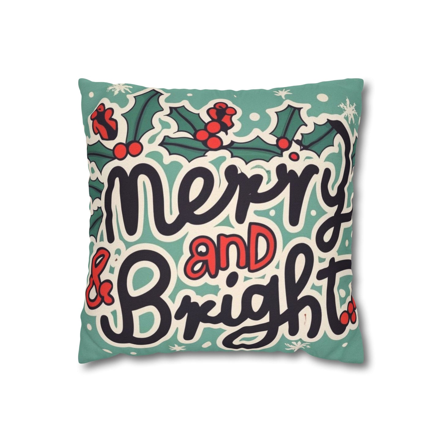 Merry and Bright Christmas Theme Holiday - Spun Polyester Square Pillow Case