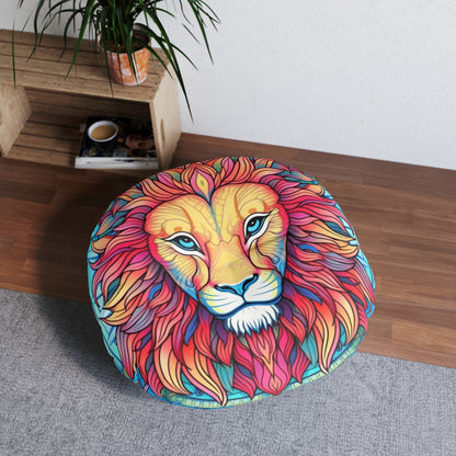 Astrological Leo - Cosmic Zodiac Constellation, Lion Symbol Art - Tufted Floor Pillow, Round