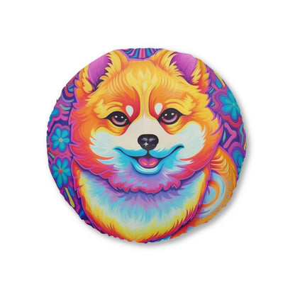 Bright Shiba Inu & Corgi Design - Unique, Vibrant & Eye-Catching - Tufted Floor Pillow, Round