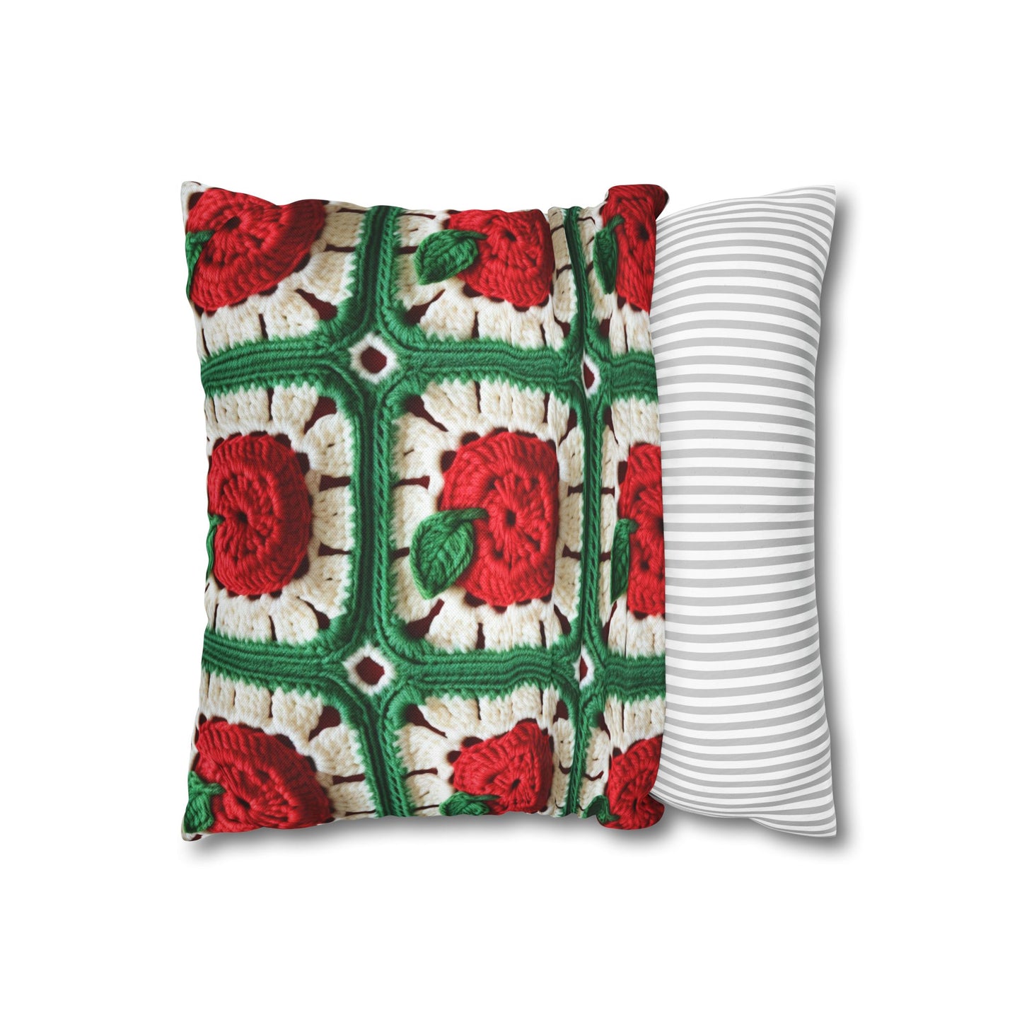 Apple Granny Square Crochet Pattern: Wild Fruit Tree, Delicious Red Design - Spun Polyester Square Pillow Case