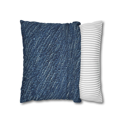 Denim-Inspired Design - Distinct Textured Fabric Pattern - Spun Polyester Square Pillow Case