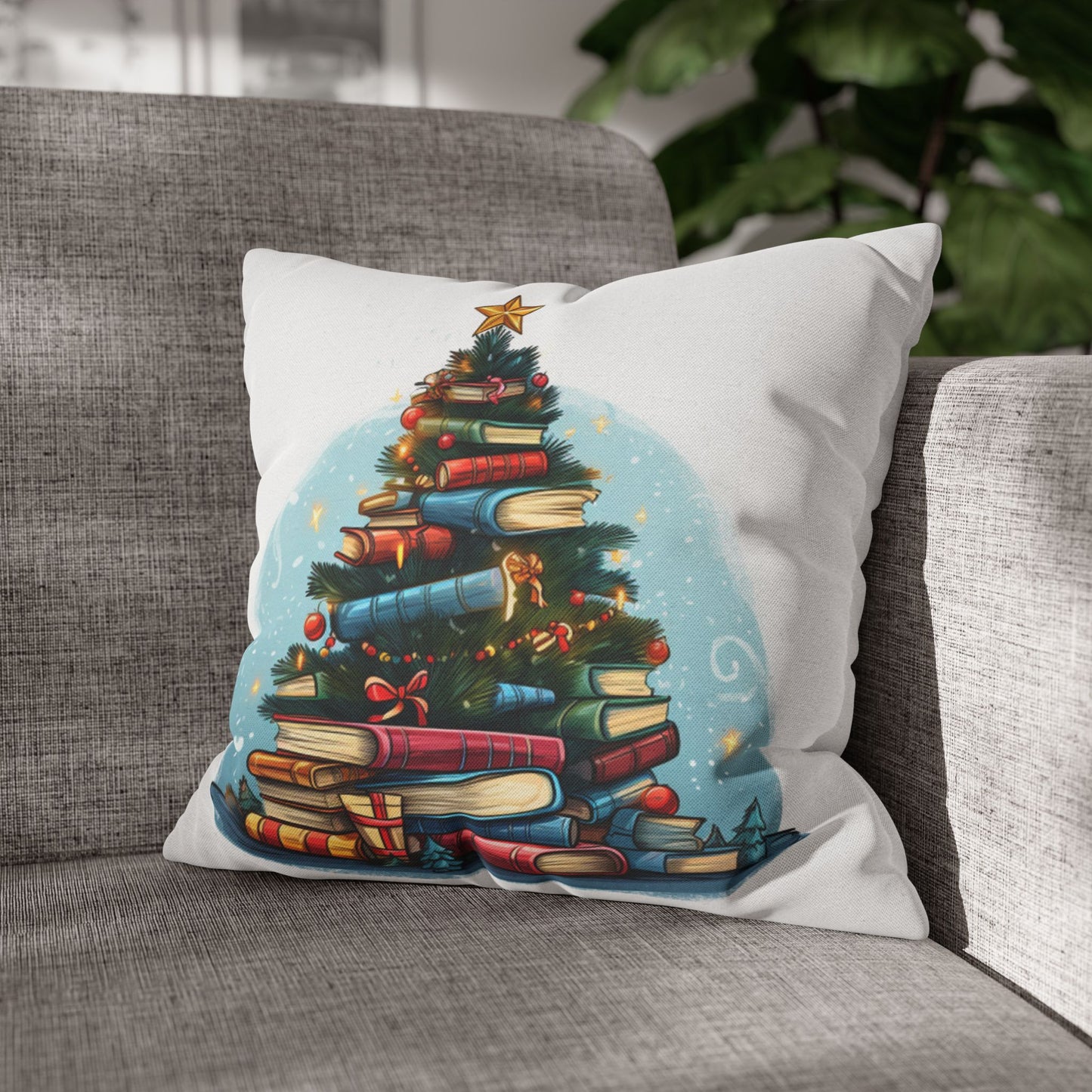 Book Lover Christmas Tree, Gift For Readers - Spun Polyester Square Pillow Case